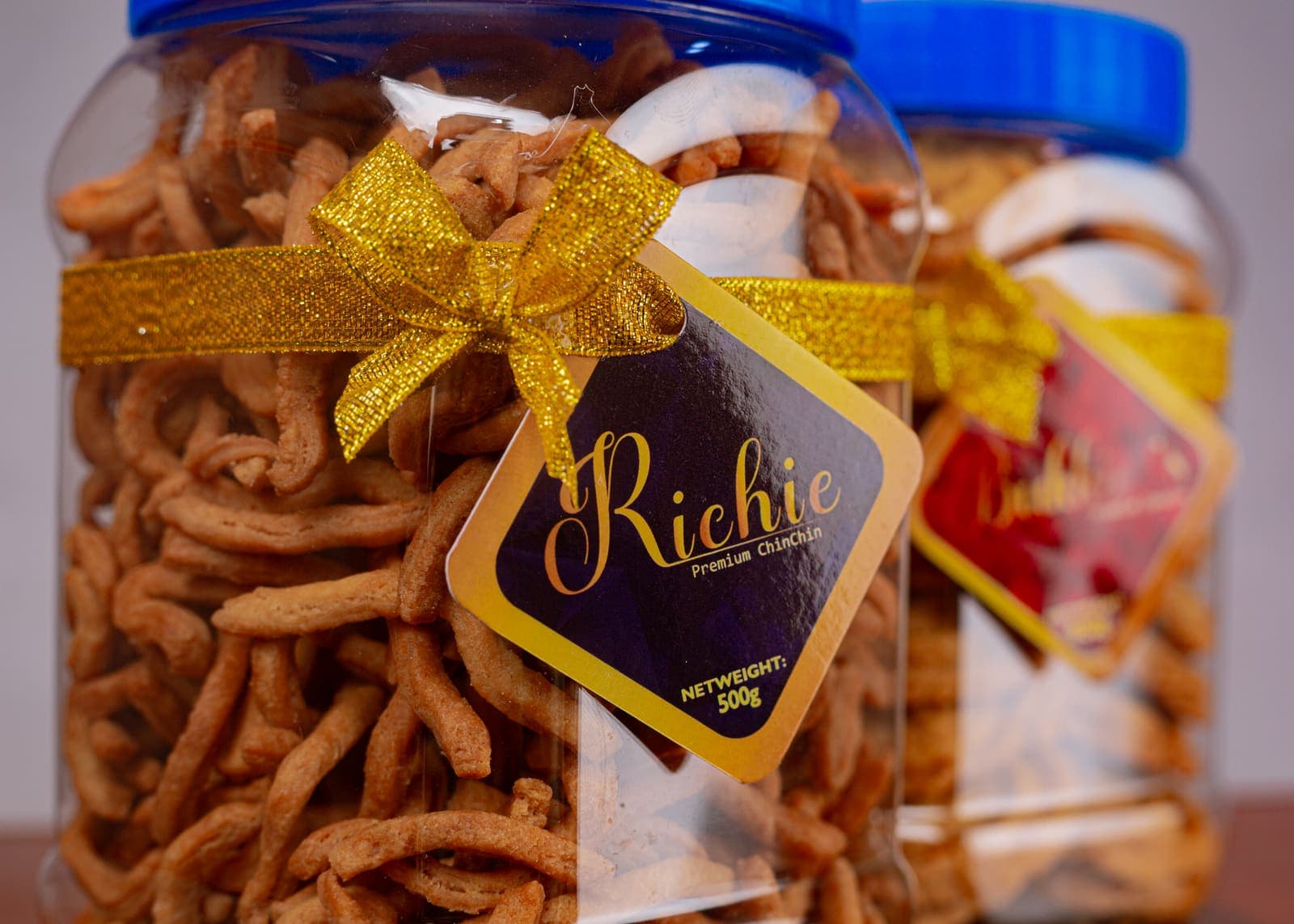 Richie jar with gold ribbon and label