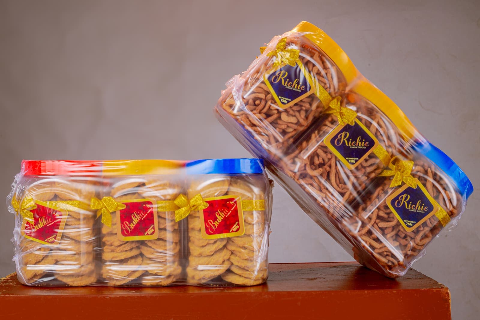 Multipacks of Bukkie's cookies and Richie chinchin side by side